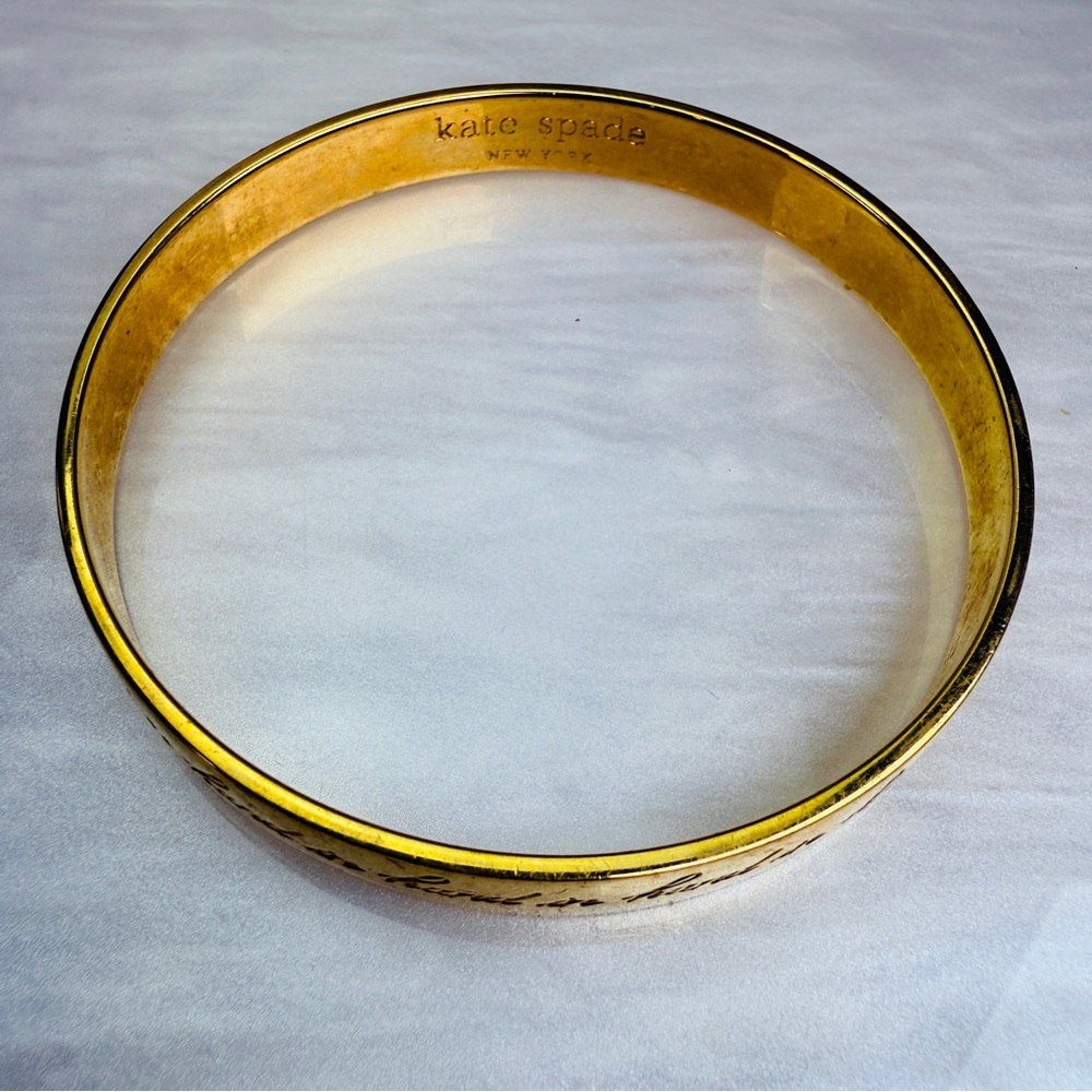 Kate Spade “Hand and Hand” inscribed Goldtone Bangle Bracelet - Picture 11 of 15